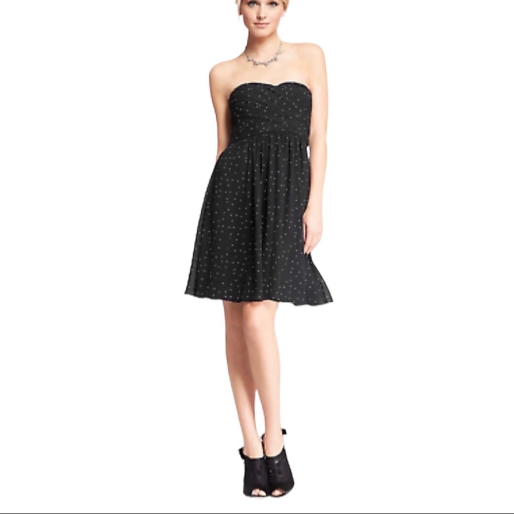 Ann Taylor NWT Black Strapless Built-in Shelf Bra Chiffon White Polkadot Dress 8